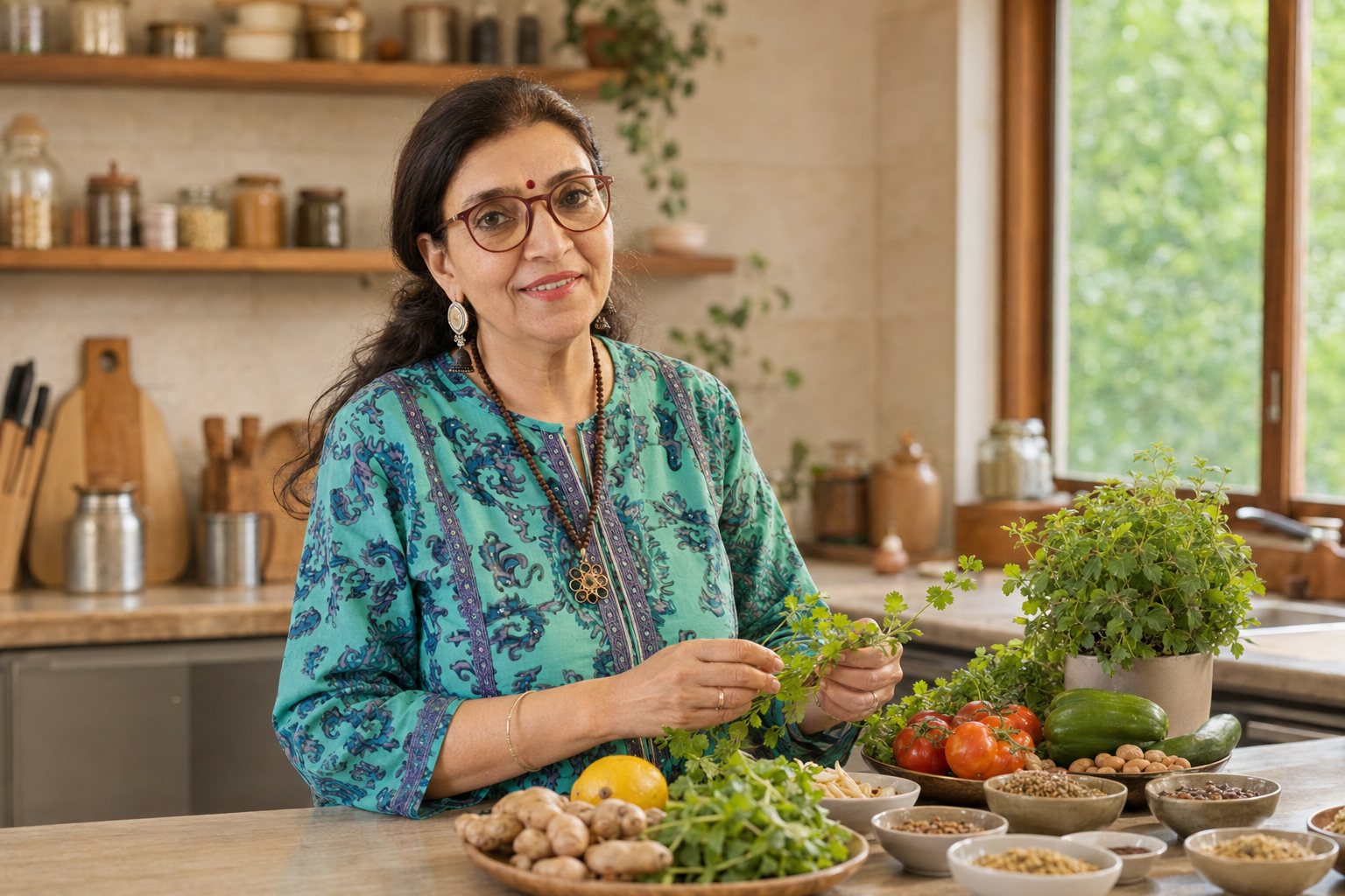 Meenakshi demonstrating plant-forward nourishment